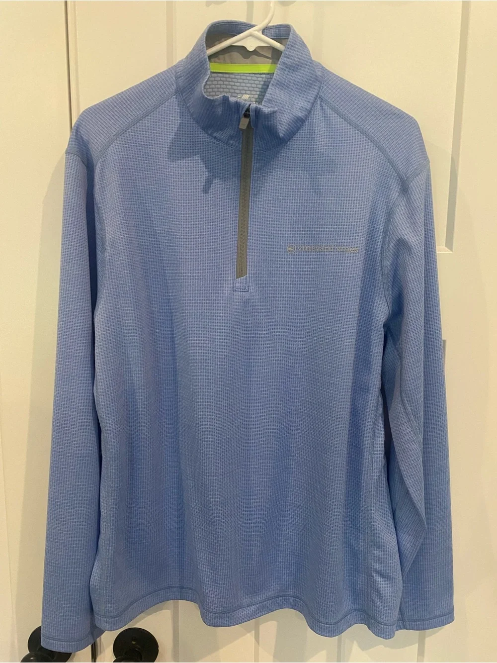 Vineyard Vines Light Blue Quarter-Zip with Neon Yellow Trim